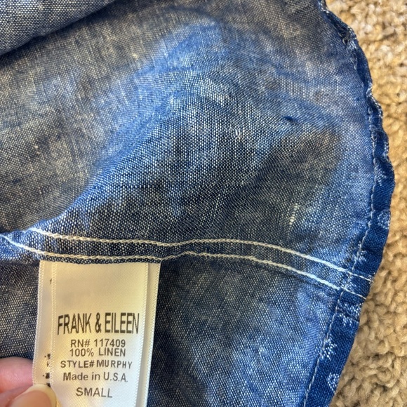 Frank & Eileen Murphy Blue White Pineapple Linen Shirt Dress Women’s Small - Picture 10 of 10